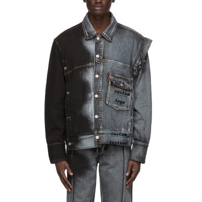 China tones of blue and black oversized denim jacket men's Anti-wrinkle trucker gradient tones of blue and black snap and buttoned duct to side-seams jacket men for sale