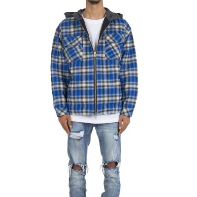 China Wholesale Anti-Wrinkle Fashionable Plaid Jacket Hooded Skirt with Two-Way Zipper Trim Pockets with Front Cargo Pockets for Men's Jackets for sale