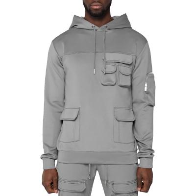 China Anti-Wrinkle Friend Style Long Sleeve 3D Zipper Cargo Pocket Kangaroo Pocket Gray And Black Track Hoodie For Men for sale