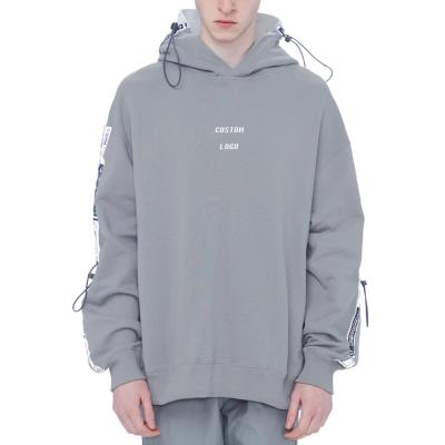 China Drawstring Hood Long Sleeve French Terry Gray Hoodie For Men Elastic Anti-wrinkle Oversized Hoodie for sale