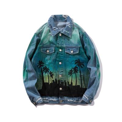 China Viable The European Street Hip Hop Style Fashion Print Cotton Men Denim Jackets for sale