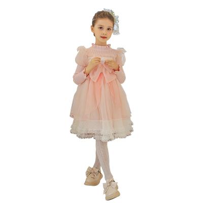 China New Breathable Autumn Children Wear Girl Princess Dress Exotic Knitted Dress Bow Kids Dress For 7-16 Years for sale