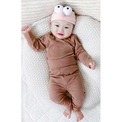 China Casual Baby Pajamas Plain Color Ribbed Organic Cotton Pajamas Sets Long Sleeves Sleepwear For Baby for sale