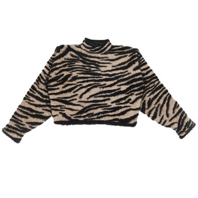 China QUICK DRY Long Sleeve Winter Striped Knitted Sweater Leopard Print Women Knitted Jumper for sale