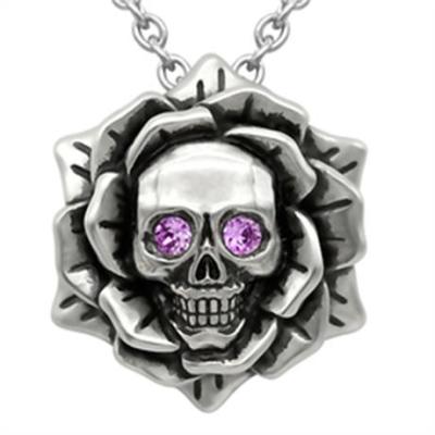 China Stone Pendant Flower Rose Skull Necklace from Rose Red Eye Necklace Birth of new punk skull for sale