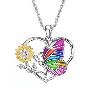 China Cute Women's Butterfly Necklace Sunflower Necklace Women's Heart Pendant Necklace for sale