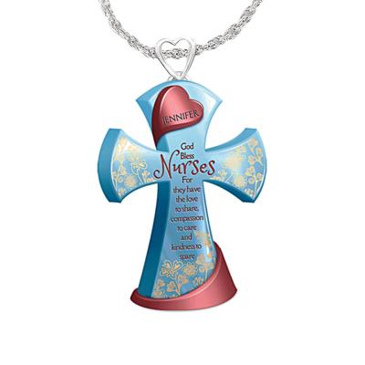 China New Product Cute God Bless Necklace Nurse Blessing Item Religious Women's Cross Pendant Necklace for sale