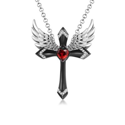 China New FASHIONABLE Black Cross Lady Angel Wing Ruby Choker Necklace for sale