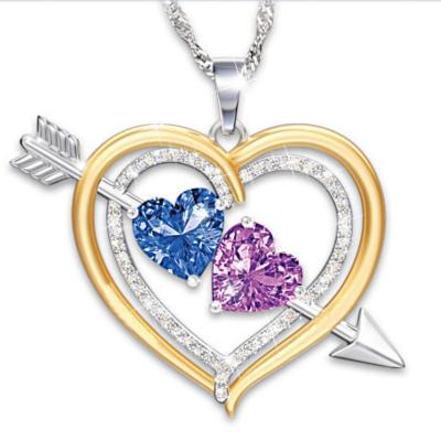 China Cute Fashion Women's Cupid One Heart Necklace Double Heart Arrow Pierced Pendant Lady for sale