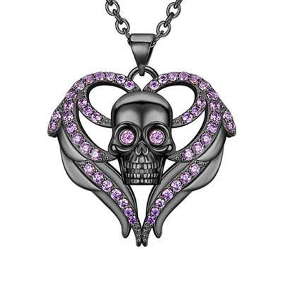 China Black Skull Head Necklace Hiphop Women's Head Heart Shaped Skull Pendant Necklace Black Jewelry for sale