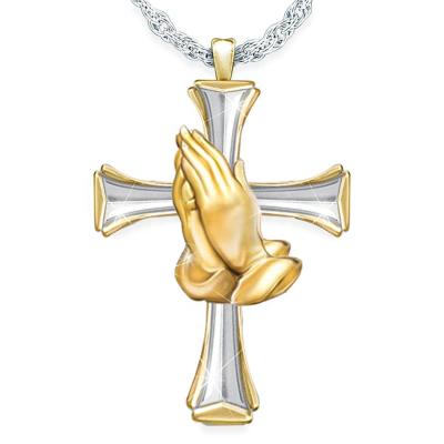 China Hip Hop Men's Retro Prayer Christian Cross Cross Religious Hand Pendant Necklace for sale