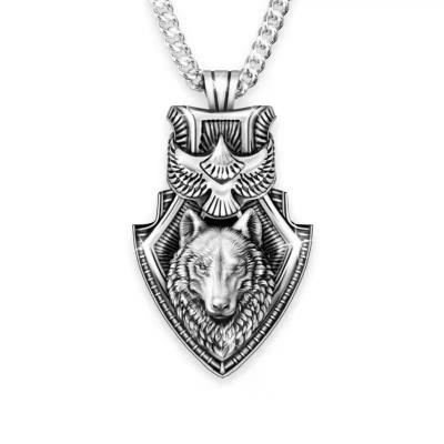 China The Eagle Wolf Viking Animal Men's Retro Punk Punk Shield Hip Hop Pendant Necklace for sale