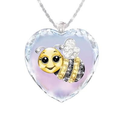 China Wholesale Customized Heart Shaped Bee Cute Like Yourself Cartoon Image Color Necklace Pendant Necklace for sale