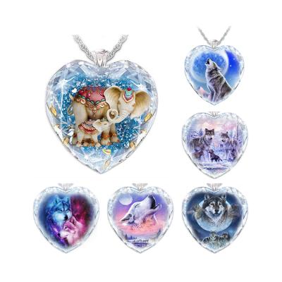 China Cute Elephant Crystal Necklace Children Necklace Jewelry Crystal Pendant Wolf Necklace Cartoon Animal for sale