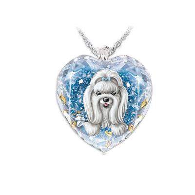 China Crystal Necklace Dog Pendant Heart Cute Animal Necklace Send All Love Necklace Pendants From Above for sale