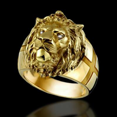 China Punk Cross Ring Lion of Hiphop Hip Hop Lion Head Ring Golden Lion Ring Men for sale