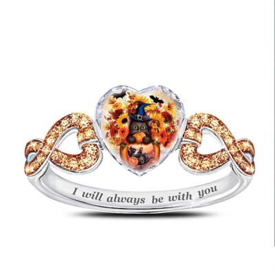 China Cute Cute Cat Heart-shaped Ring Cartoon Halloween Jewelry Animal Ring for sale