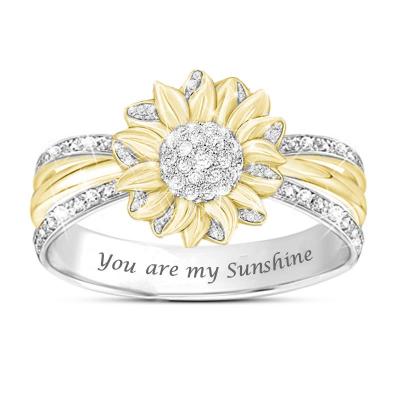 China European and American fashionable women's jewelry cute sunflower blessing lettering ring for sale