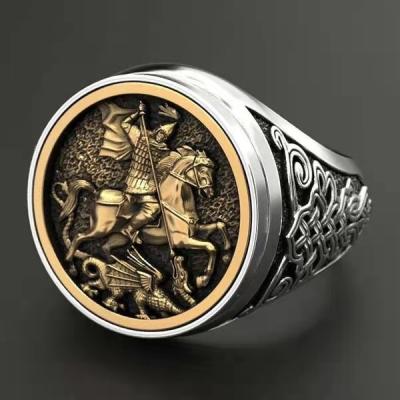 China European and American Heroes Men's Retro Retro Warrior Battlefield Knight Two-Tone Ring for sale