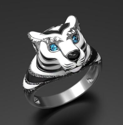 China Hiphop Fashion Women's Cute Animal Ring Silver Zinc Alloy White Tiger Ring for sale