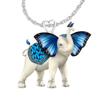 China Cute Butterfly Blue Cartoon Elephant Pendant Necklace Animal Lady Cute Necklace for sale