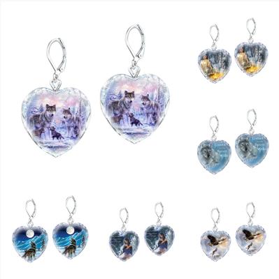 China Cute crystal children's eagle drop earrings wolf cartoon jewelry heart-shaped earrings for sale