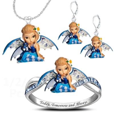 China Cute Cartoon Princess Pendant Fairy Necklace Angel Jewelry Set Necklace Cute Kids Favorite Jewelry for sale