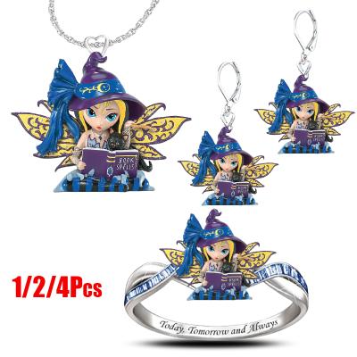 China Cute Fashion Elf Necklace Cartoon Butterfly Pendant Ring Jewelry Set for sale