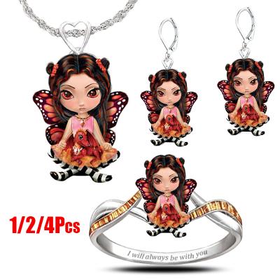 China Simple Cute Fashion Jewelry Set Necklace Cartoon Little Angel Ring Cute Jewelry for sale