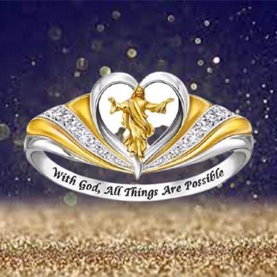 China European and American Jewelry Jesus Ring Blessing Vintage Fashion Heart-Shaped Ring Birthday Holiday Party Anniversary Gift for sale