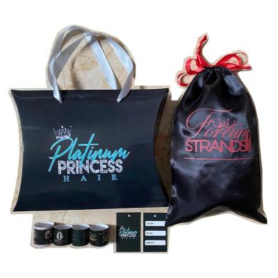 China Cosmetic Jewelry Gift Candy Hair Extensions Packaging Bag Custom Logo Printed Black Satin Hair Extension Bag Wig Satin Bag With String /Satin Hair Package Bags for sale