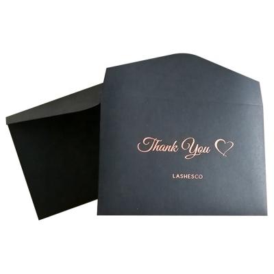 China Custom style or choose from our Custom Logo Printing Styles PE-4 Rose Stamp Below Gold Foil Thank You Card Envelope Black Card Envelope Gift Certificate Packaging small order for sale