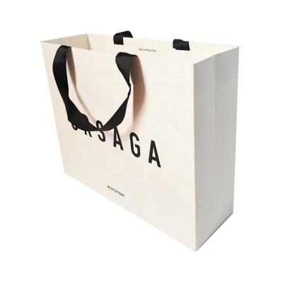 China PB-05 Recyclable Custom Logo Printing Black White Card Paper Shopping Bags With Your Own Logo for sale