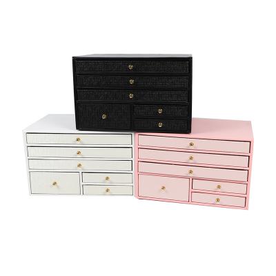 China Wholesale Leather Storage/Show /Gift/Packaging Six Drawers Black/White/Pink Rack Jewelry Storage Box for sale