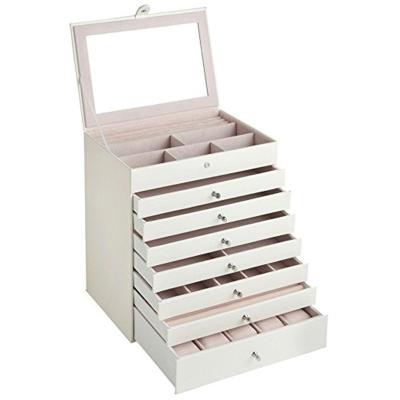 China Multifunctional Wholesale White Seven Drawer Floor Standing Large Mirror Storage Box For Jewelry Organizer Velvet Gift Box for sale