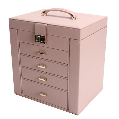 China Luxury Wholesale Custom Logo Tall Jewelry Storage Made Gift Blue Pink Storage Big Large Leather Jewelry Box Case for sale