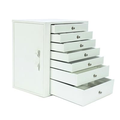 China Wholesale Eco-Friendly Classic Models Organizer Seven Drawers White Leather Jewelry Box for sale