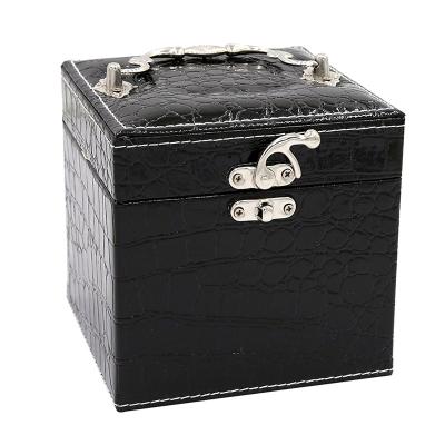 China Handmade Crocodile Leather Jewelry Box 3 Layers With Mirror Handle And Hardware Jewelry Organizer for sale