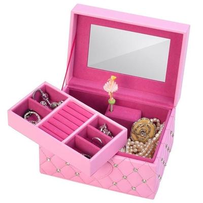 China Handmade Antique PU Ballerina Leather Musical Dance Jewelry Box with Mirror Kids Jewelry Organizer for sale