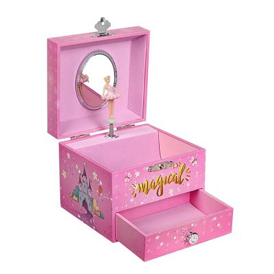 China MDF Children Pink Ballerina Musical Jewelry Box Two Layer Children Jewelry Case Box for sale