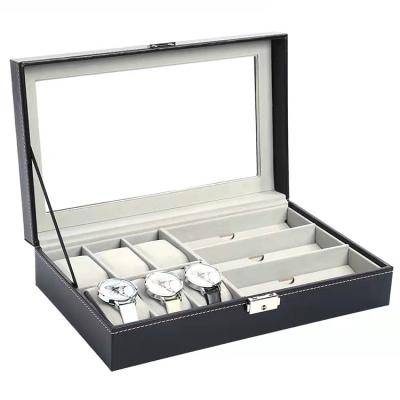 China Storage/Show /Gift/Packaging black and brown wood 6 slots watch box and 3 slots sunglasses storage box watch box sunglass and acrylic watch cases for sale