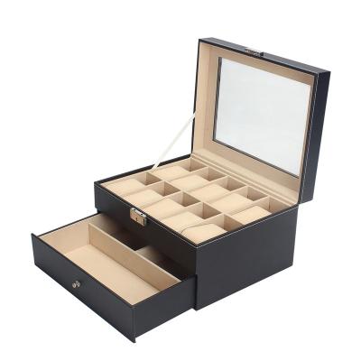 China Luxury Custom Logo Packaging 10 Slots Storage / Gift / Watch Case Jewelry Storage Storage Leather Velvet Black Watch Box for sale