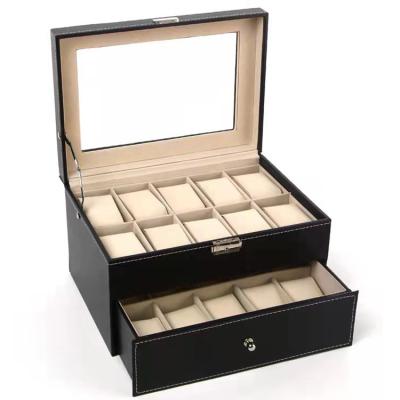 China Storage / Display / Gift / Packaging Custom Luxury Leather PU 20 Slots Watch Box Double Drawers Mens Watch Case for sale