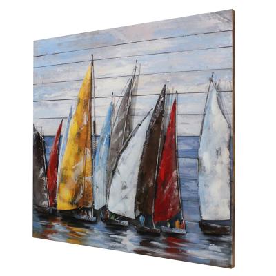 China 100% Handmade Wholesale Walls Art Canvas Handmade Paintings Seascape Canvas Painting Abstract Sailboat for sale