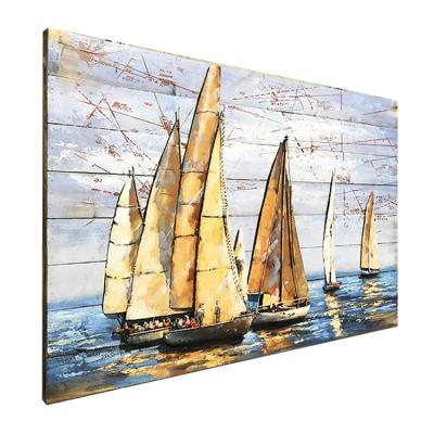 China 100% Handmade Custom 3d Dining Decor Painting Sailboat Room Gym Home Wall Art Beauty for sale