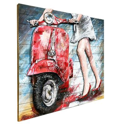 China 100% Handmade Canvas Wholesale Modern Picture Art Woman Riding A Motorcycle Wood Wall Decor Paintings for sale