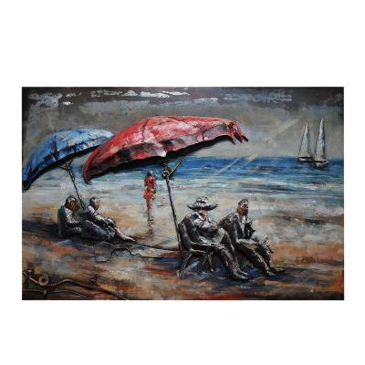 China 100% Handmade Custom Cabin Embroidery Seaside Metal Wall Decor Scenic Abstract Paintings for sale