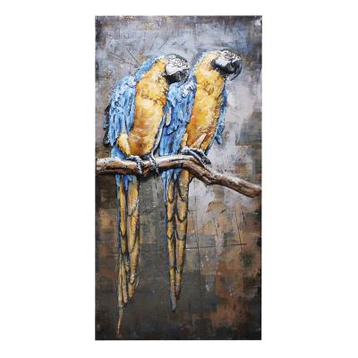 China 100% Handmade Canvas Art Wall Hanging Paintings OEM Bird Parrot Metal Wall Decor Oil Painting for sale