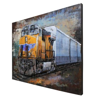 China 100% Handmade Modern Oil Paintings Art Train Metal Wall Decor Iron Living Room Wall Decor for sale