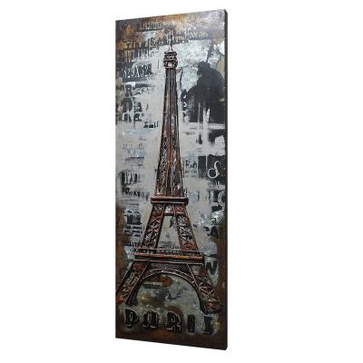 China 100% Handmade Wall Decor Metal Eiffel Tower Paris Sunset Modern Building Oil Paintings On Canvas for sale